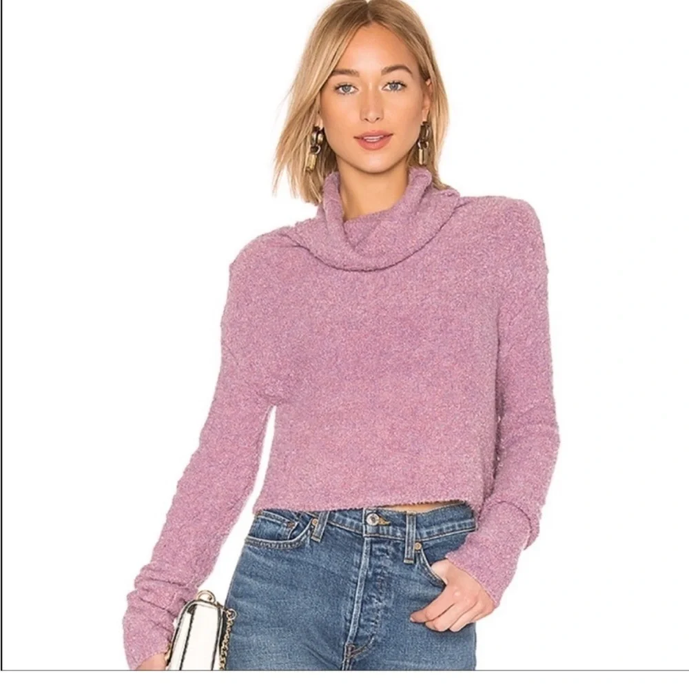 Free People Stormy Pullover Sweater Lavender purple cowl neck wool blend small